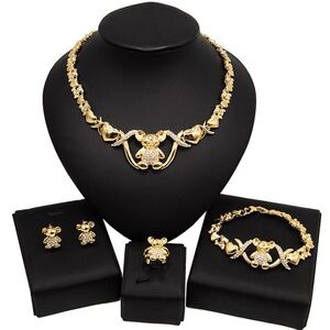 HUGS & KISSES teddy bear set necklace bracelet earrings ring gold filled